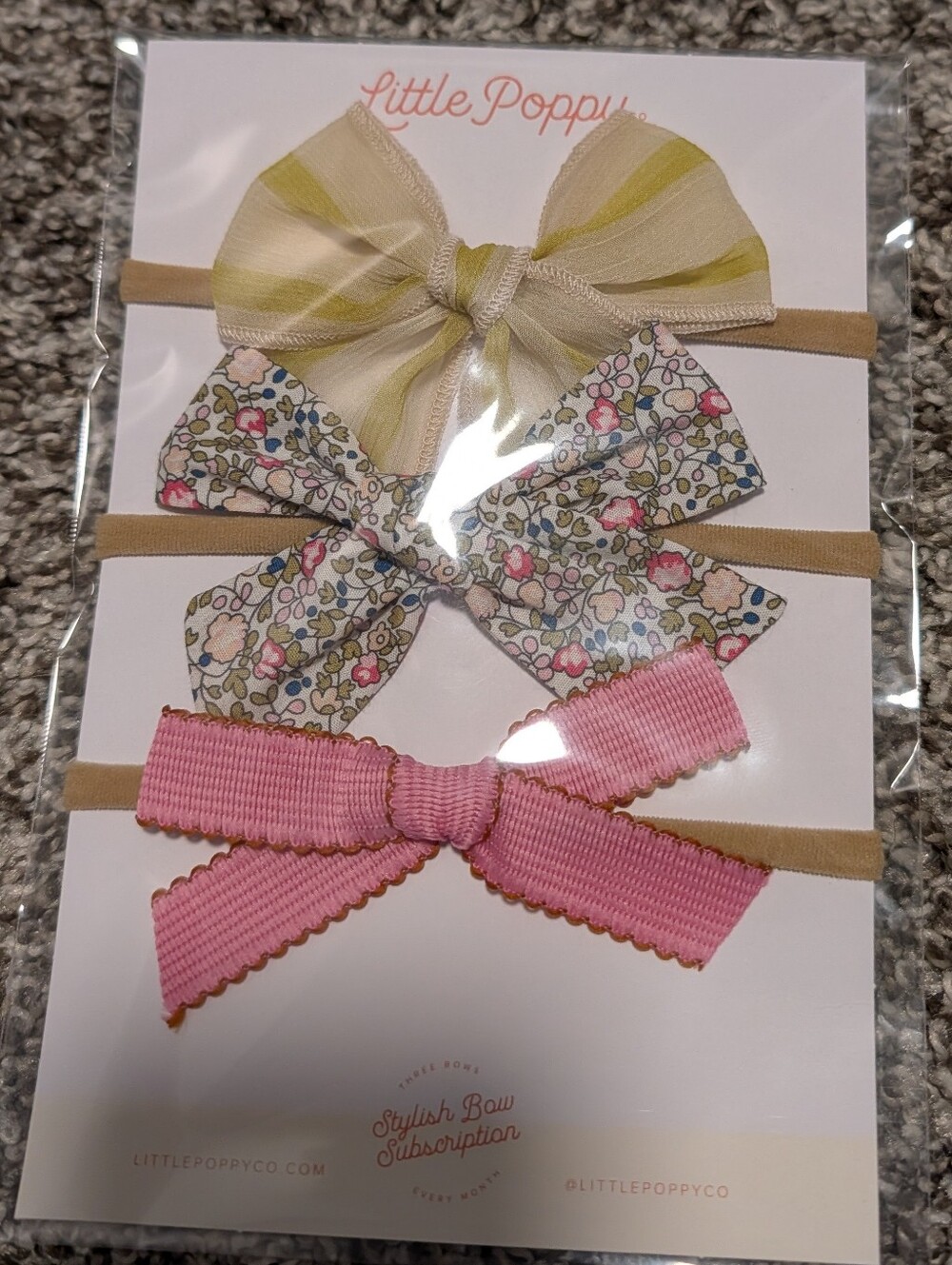 Little Poppy Kids 3-Pack Bow Headbands - Yellow, Floral, Pink